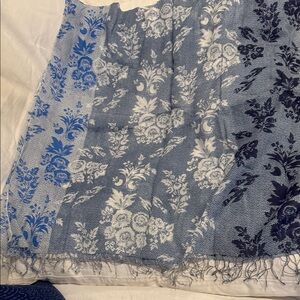 Epice Paris Large  Pareo/Scarf Floral Blues and White Shown - Folded in Half